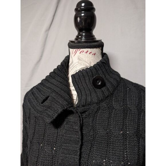 Merona Women's Black Belted Knit Sweater Button‎ Up Cardigan Pockets Size XL - Picture 4 of 12